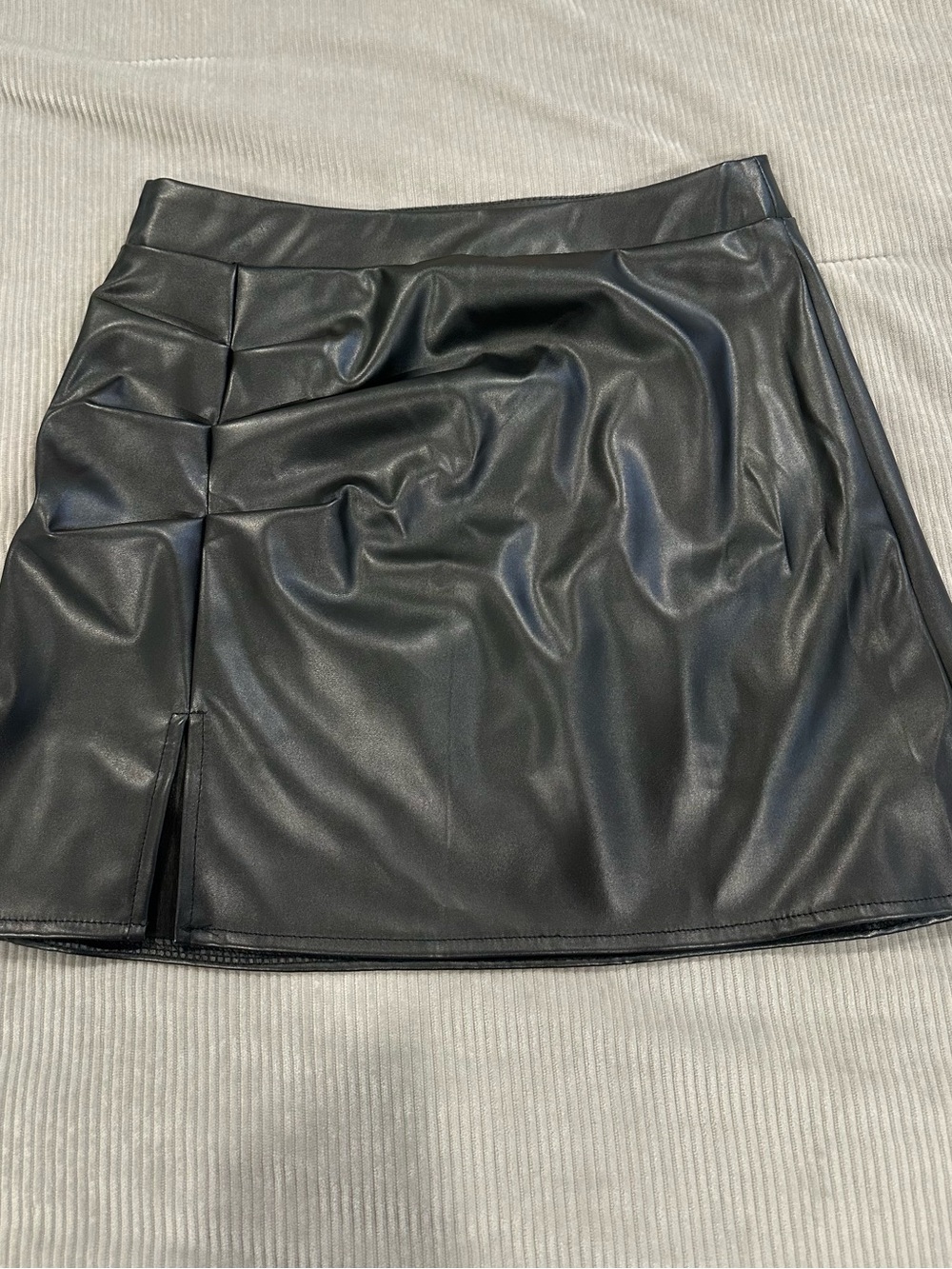 Faux Leather Black Mini Skirt with Side Slit